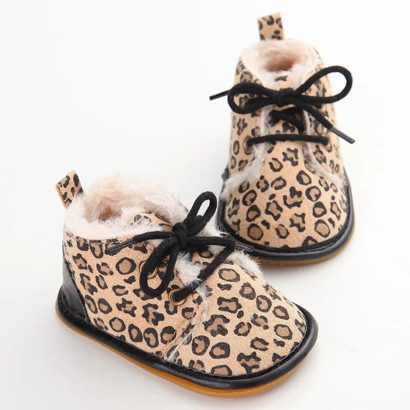 Solid Lace-Up Baby Boots Cross-tied
