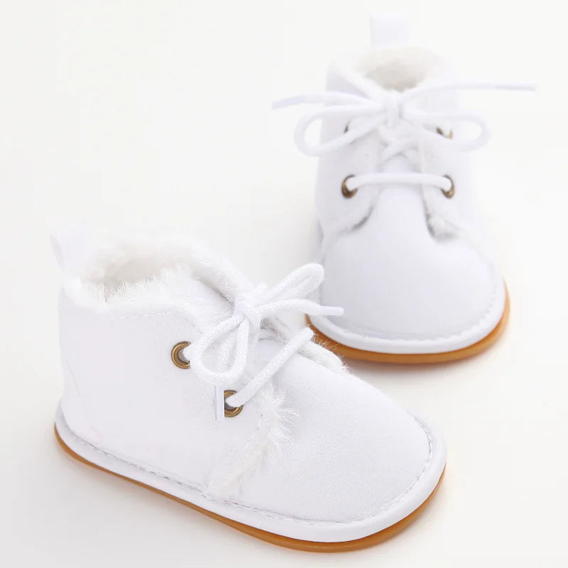 Solid Lace-Up Baby Boots Cross-tied