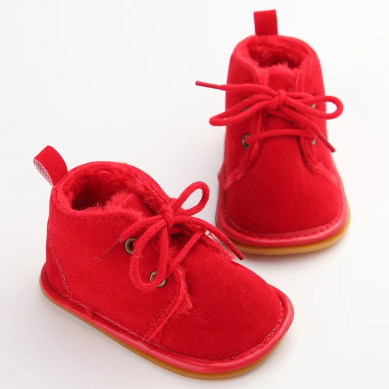 Solid Lace-Up Baby Boots Cross-tied
