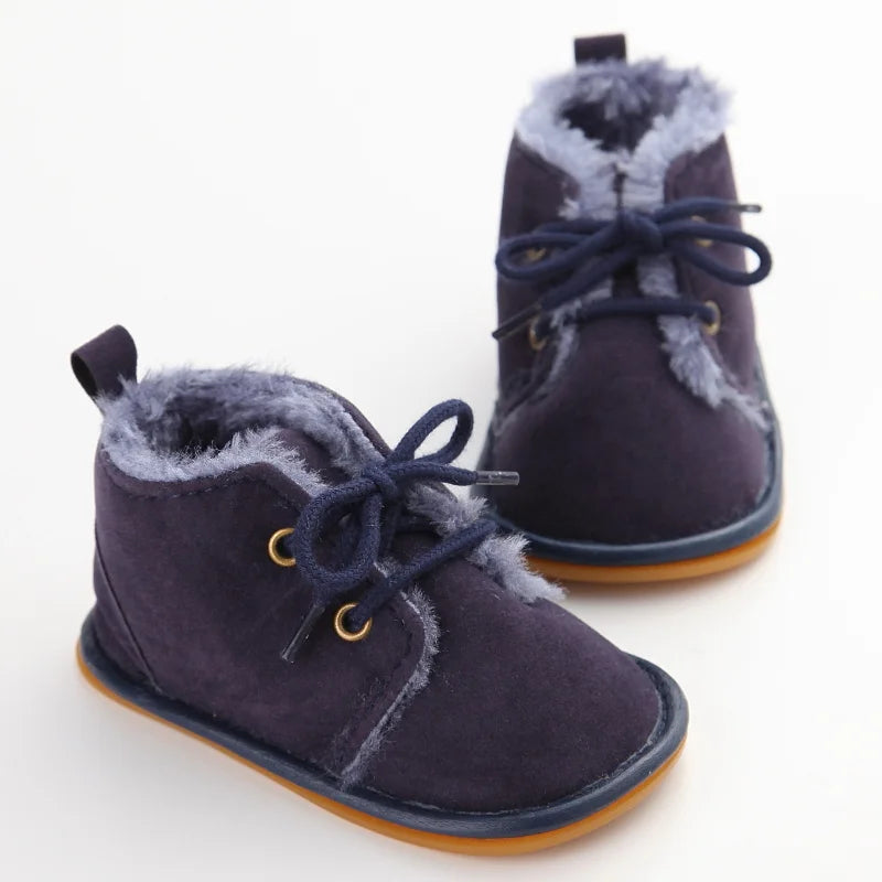Solid Lace-Up Baby Boots Cross-tied