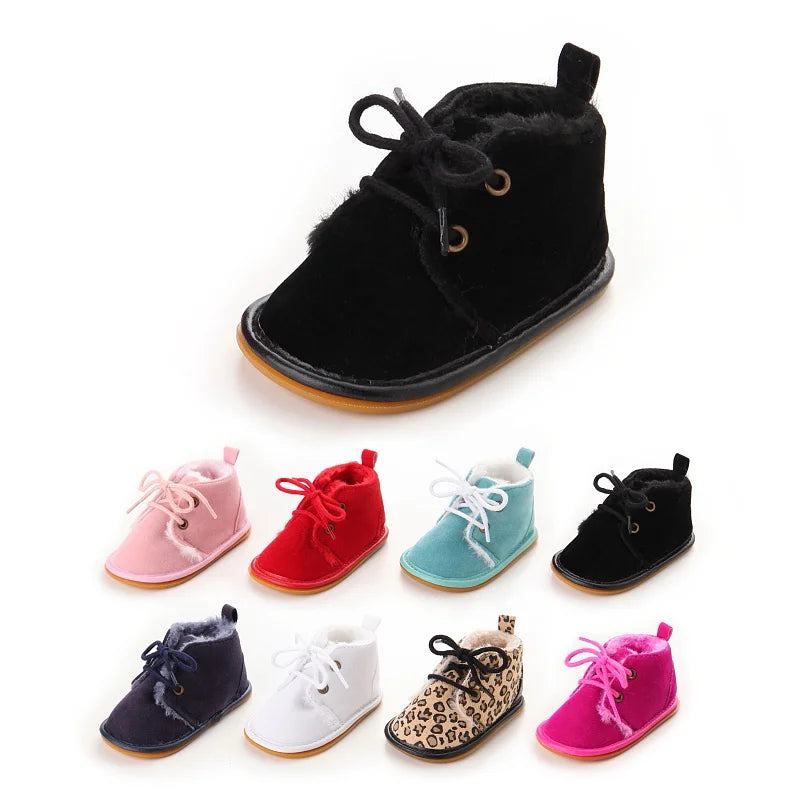 Solid Lace-Up Baby Boots Cross-tied