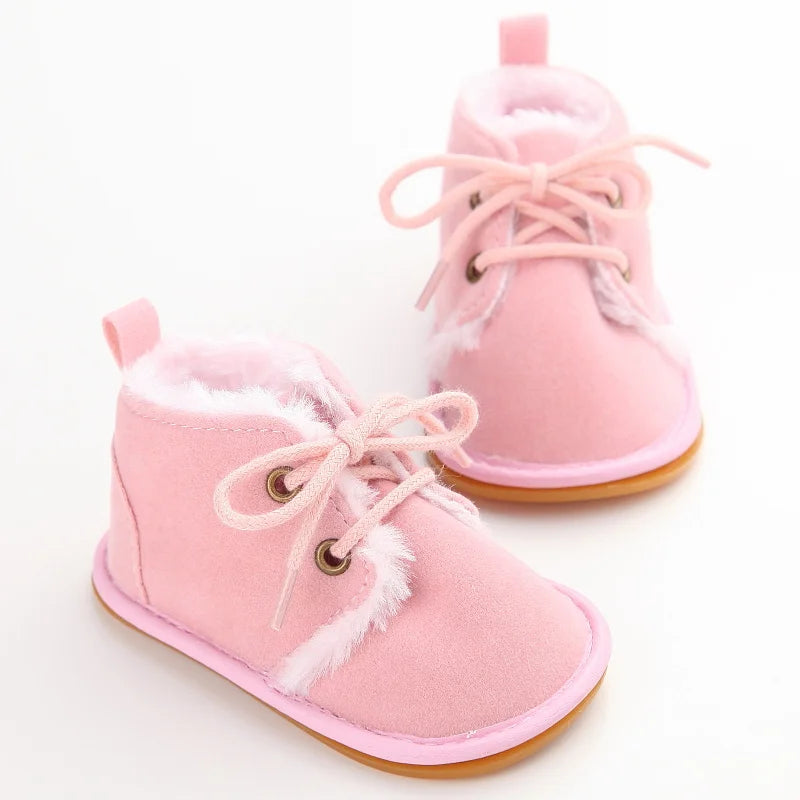 Solid Lace-Up Baby Boots Cross-tied