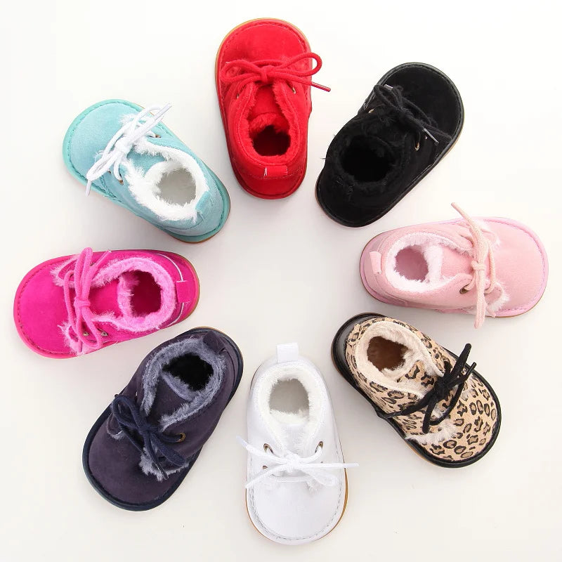 Solid Lace-Up Baby Boots Cross-tied