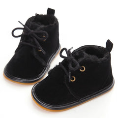 Solid Lace-Up Baby Boots Cross-tied