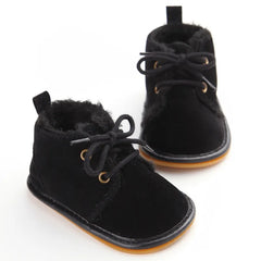 Solid Lace-Up Baby Boots Cross-tied