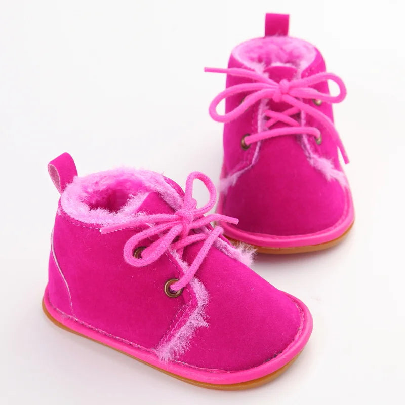 Solid Lace-Up Baby Boots Cross-tied