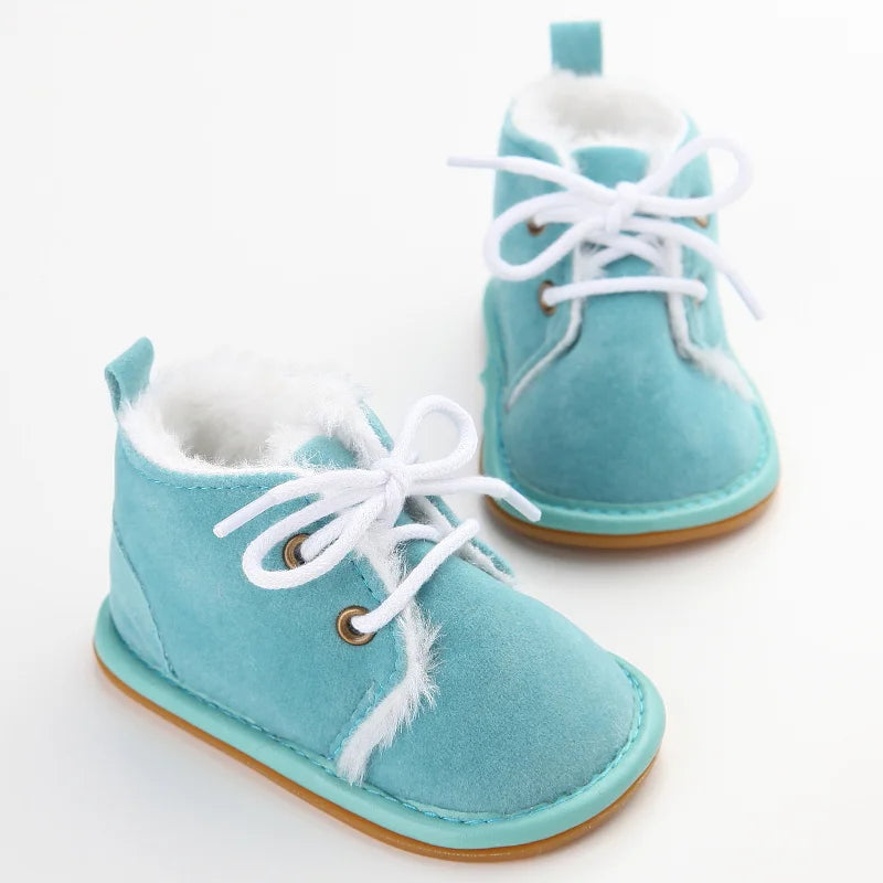 Solid Lace-Up Baby Boots Cross-tied