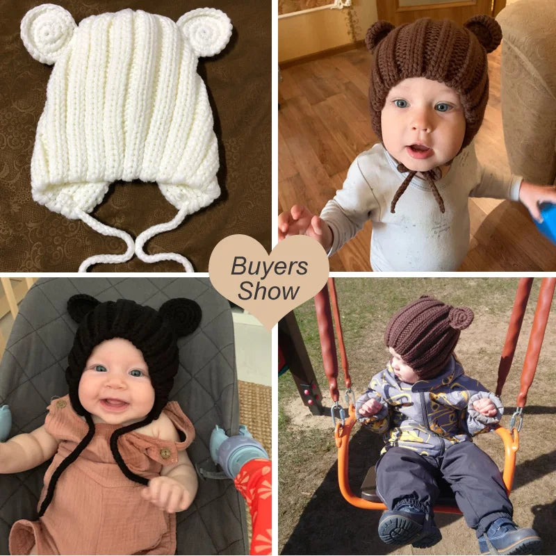 Knitted Winter Baby Bonnet Hat