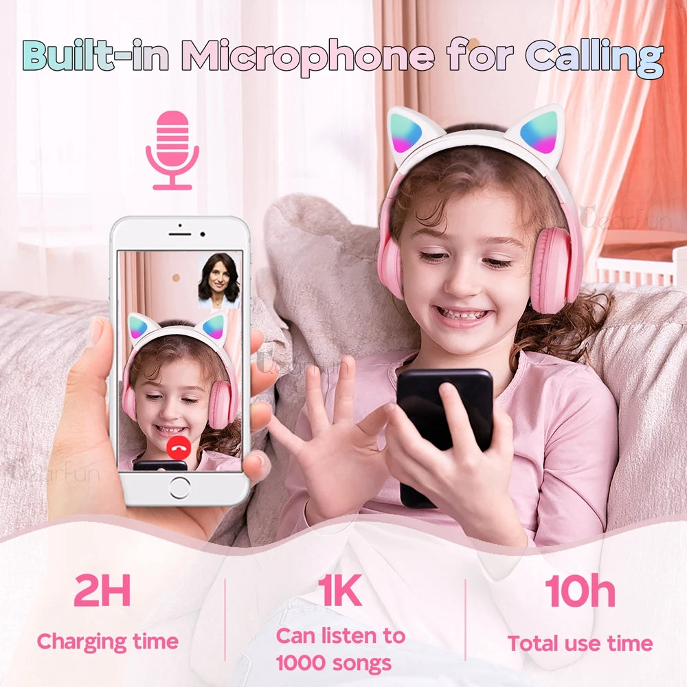 Cute Cat Glowing Headphones Bluetooth