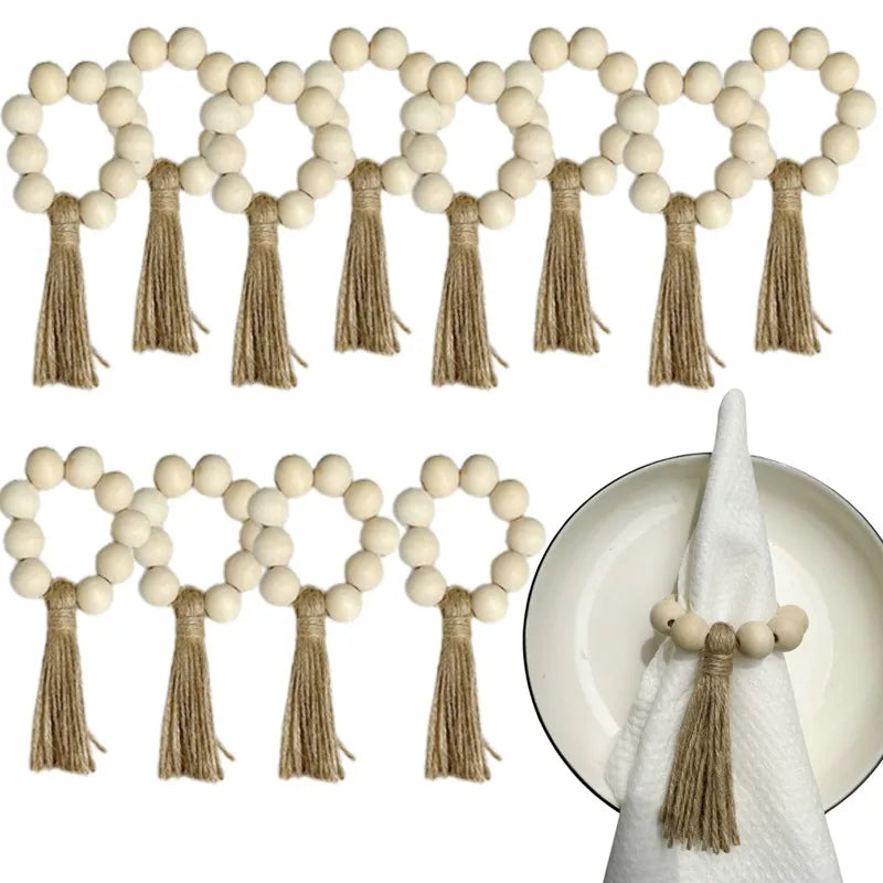Wooden Beads Tassels Napkin Ring