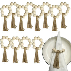 Wooden Beads Tassels Napkin Ring