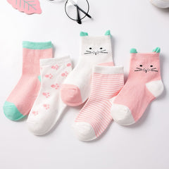 5 Pairs/lot Cartoon Baby Socks Cat Animal Soft Cotton