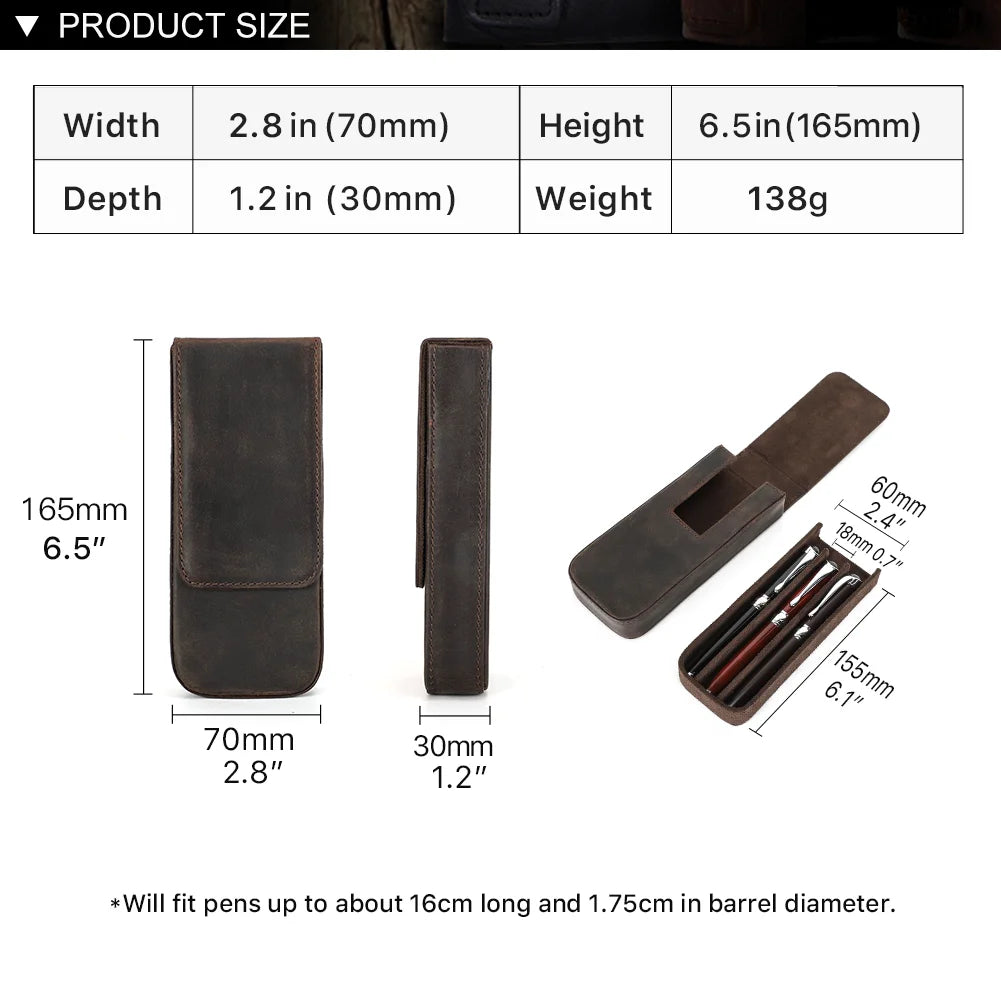 Luxury Genuine Leather 3 Slots Pen Case
