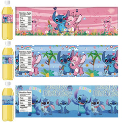 Blue Lilo Stitch Theme Party Bottle Stickers