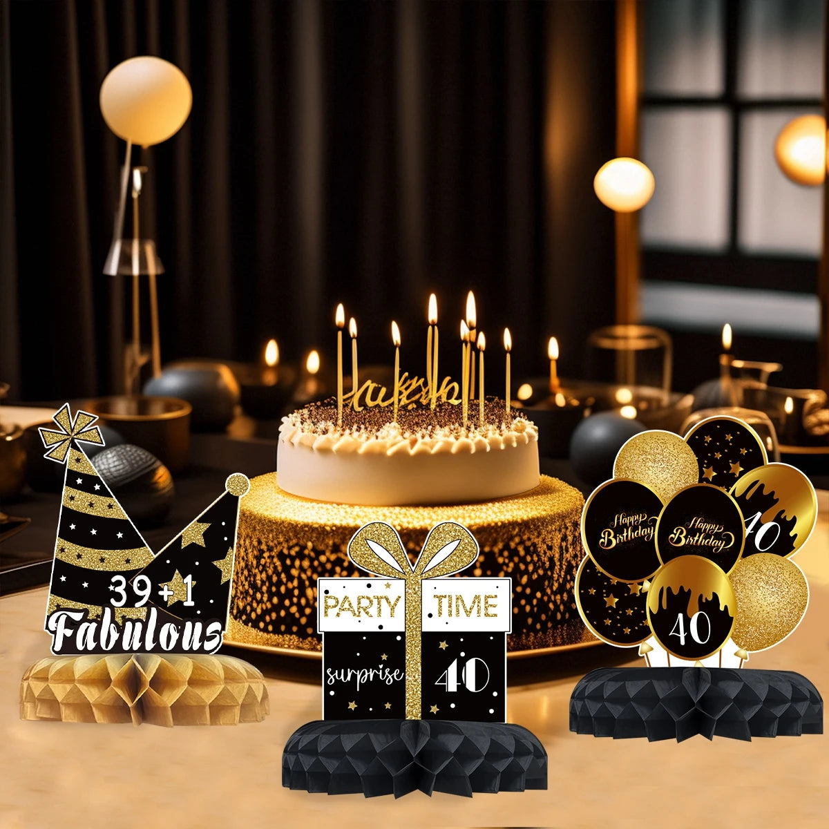 Black Gold Birthday Honeycomb Set