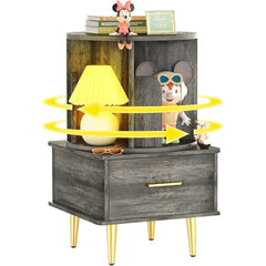 Rotating Night Stand with Bookshelf