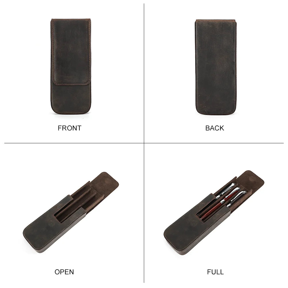 Luxury Genuine Leather 3 Slots Pen Case