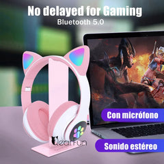 Cute Cat Glowing Headphones Bluetooth