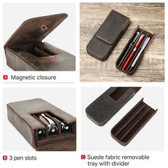 Luxury Genuine Leather 3 Slots Pen Case