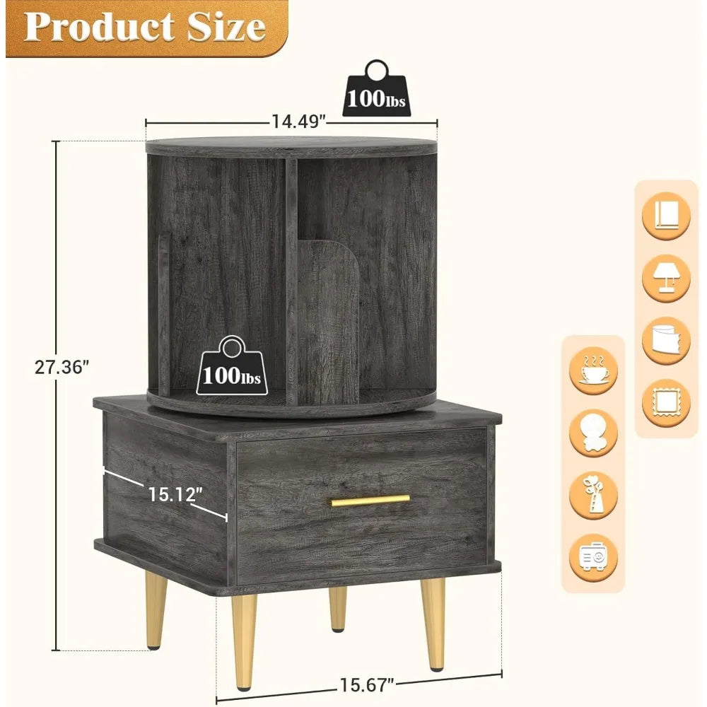 Rotating Night Stand with Bookshelf