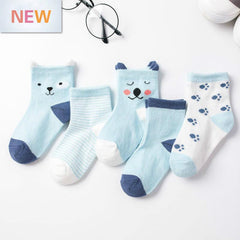 5 Pairs/lot Cartoon Baby Socks Cat Animal Soft Cotton