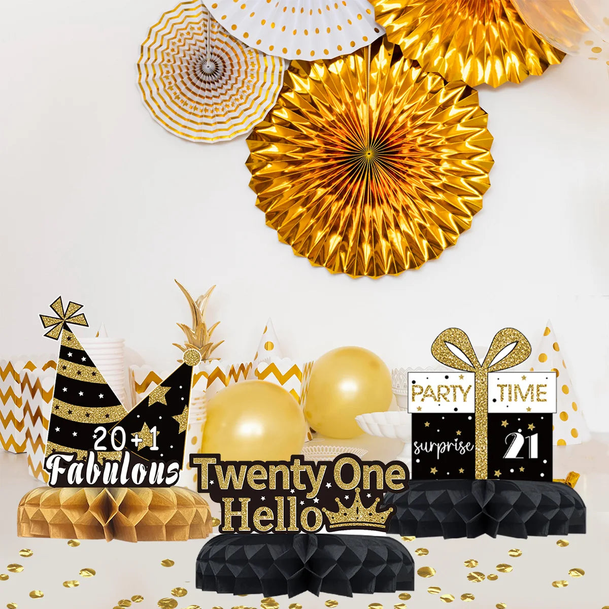 Black Gold Birthday Honeycomb Set