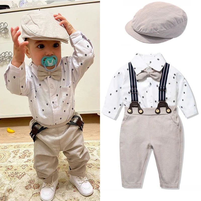 Romper Clothes Set For Baby Boy With Bow Hat