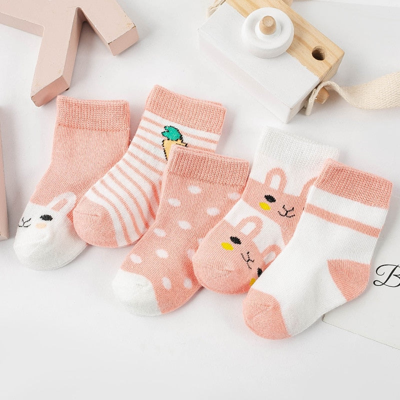 5 Pairs/lot Cartoon Baby Socks Cat Animal Soft Cotton