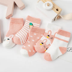 5 Pairs/lot Cartoon Baby Socks Cat Animal Soft Cotton