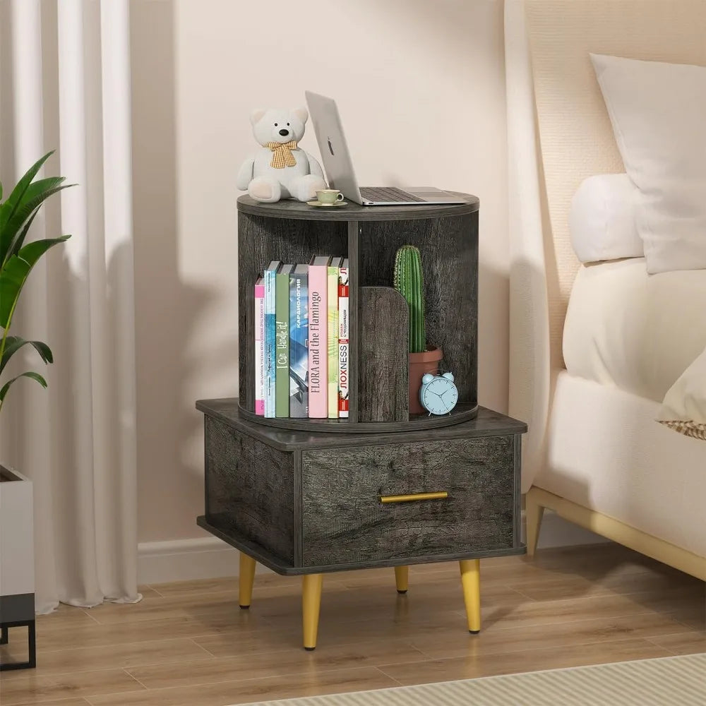Rotating Night Stand with Bookshelf