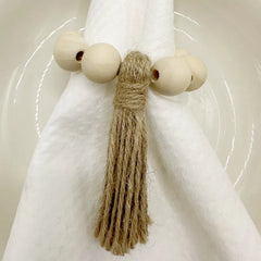 Wooden Beads Tassels Napkin Ring