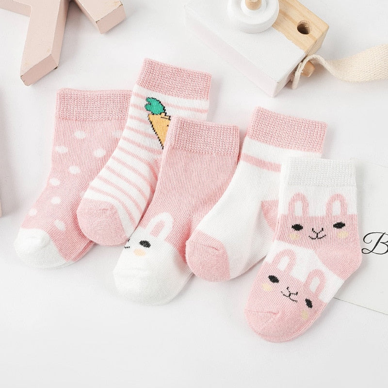 5 Pairs/lot Cartoon Baby Socks Cat Animal Soft Cotton